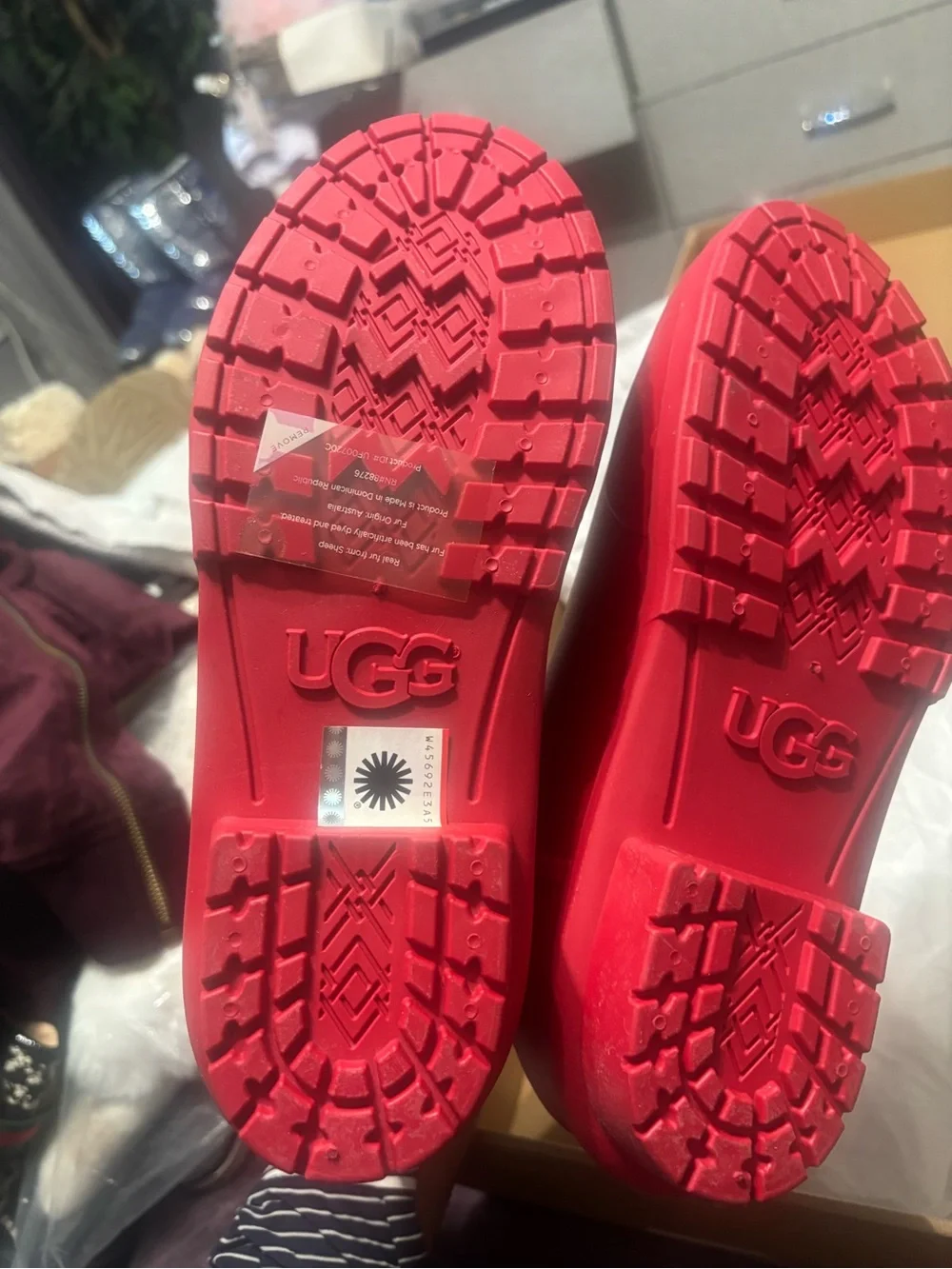 UGG Bright Red Rugged Sole Rain Boots